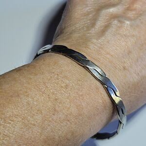 Vintage Sterling Silver Bangle Bracelet 925 Mexico Flat Braided Woven 8"